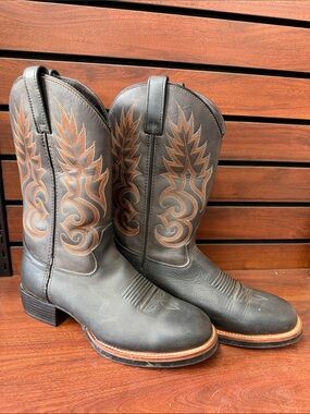 Double H Black Western Boots with Brown Stitching